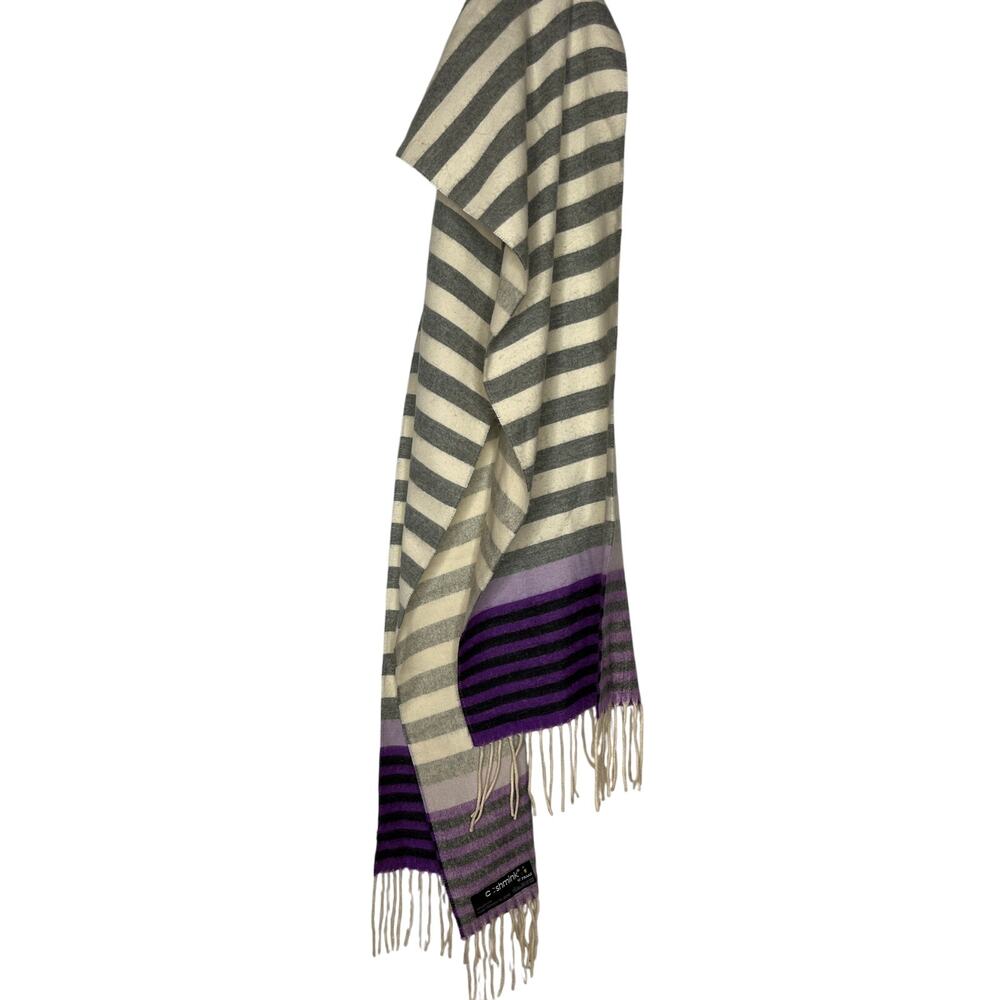 V Fraas x Cashmink Purple‎ Gray and Cream Stripe Scarf with Fringe